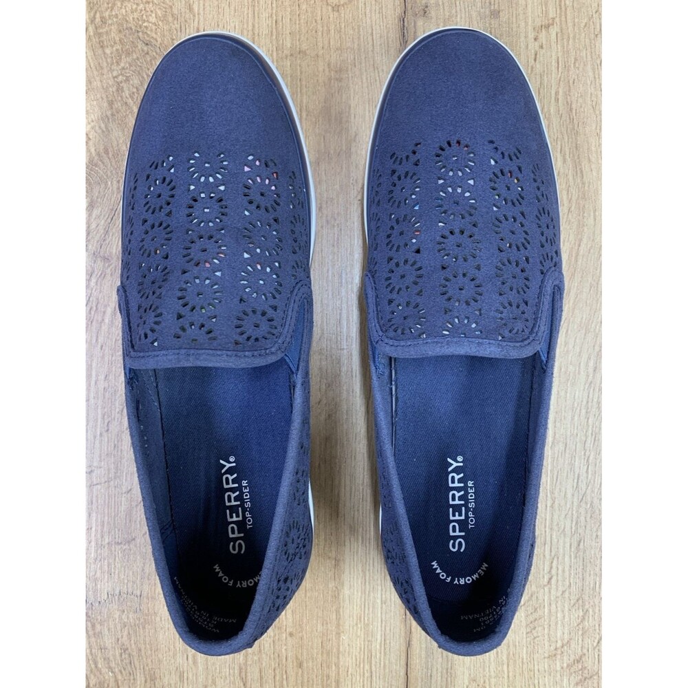 Sperry Slip On Shoes Womens 9 M  Navy Perforated Memory Foam Casual Flats - Picture 10 of 12